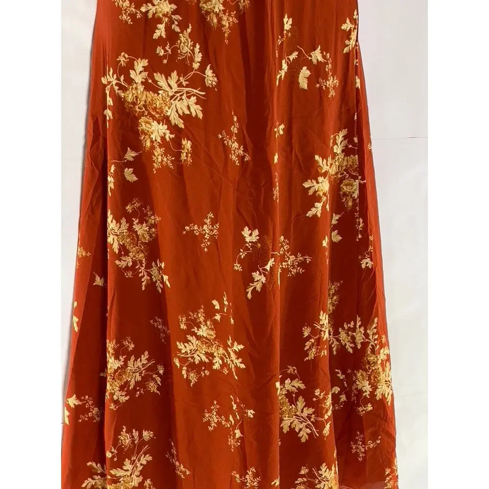 SIMPLE RETRO Women's Red Satin Floral Tall Strappy V-Neck Midi Dress SZ S - Picture 7 of 11